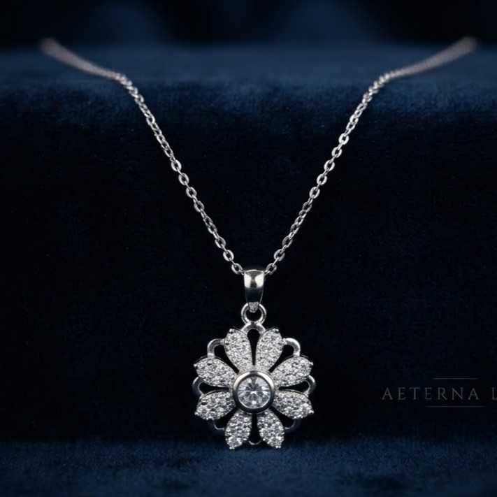Silver-Toned Flower Locket / Necklace